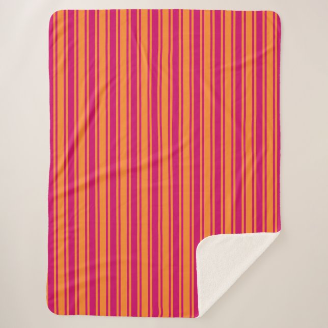 Pink and orange candy stripes sherpa blanket (Front)