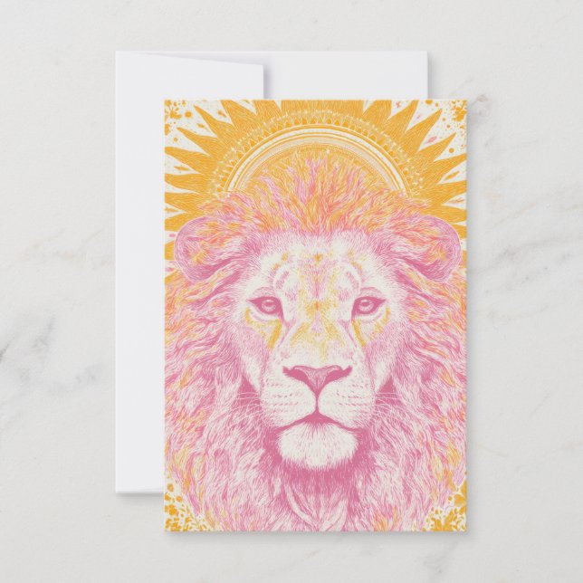 Pink and Orange Celestial Lion Thank You Card (Front)