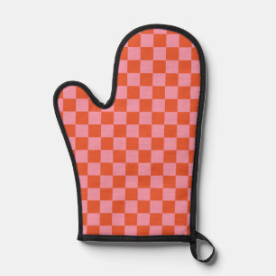 Pink and Orange Check Oven Mitt