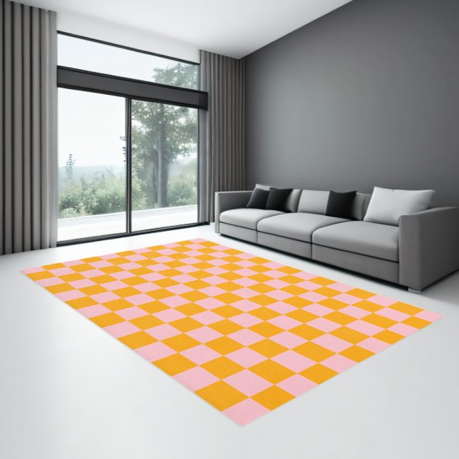 Pink and Orange Checked Pattern Rug (Insitu (Indoor 3))