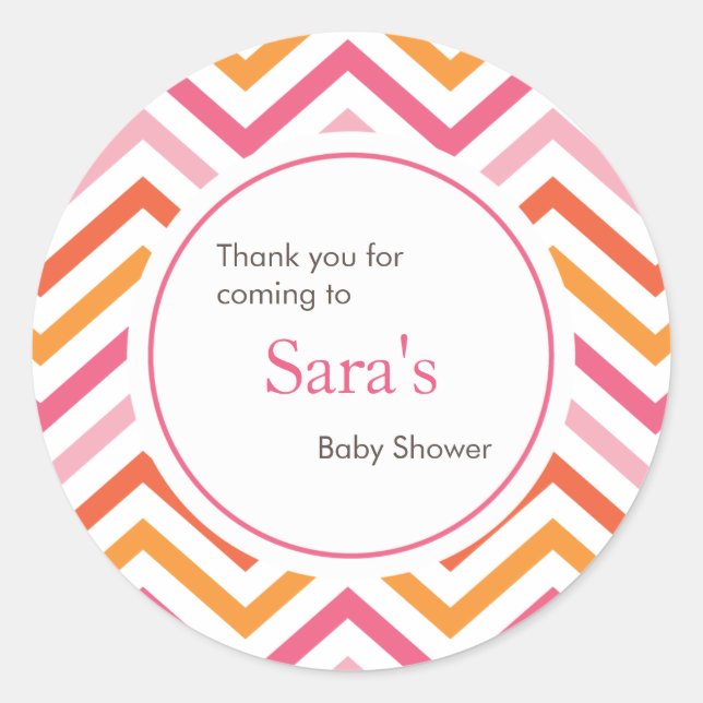 Pink and Orange Chevron Favor Sticker (Front)