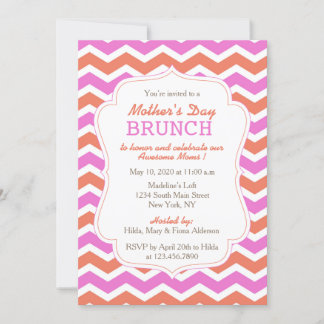 Pink and Orange Chevron Mother's Day Brunch Party Invitation