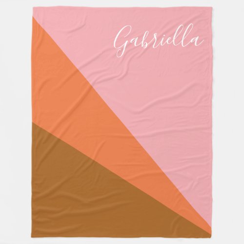 Pink and Orange Color Block Geometric Personalized Fleece Blanket