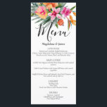Pink and Orange Colorful Tropical Floral Wedding Menu<br><div class="desc">The tropical wedding design is perfect for couples who are planning a summer,  beach or destination wedding. Menus features a beautiful and vibrant watercolor design with tropical flowers in shades of pink and orange,  reminiscent of a gorgeous island paradise.</div>