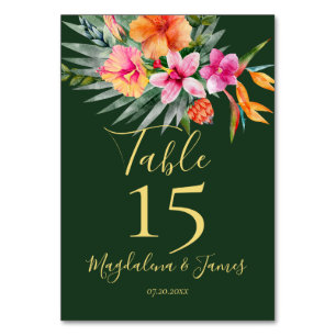 Pink and Orange Colorful Tropical Floral Wedding Table Number