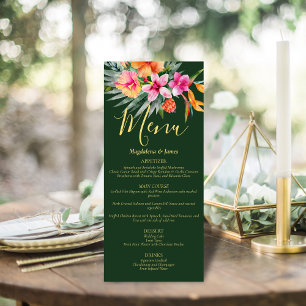Pink and Orange Colorful Tropical Florals on Green Menu