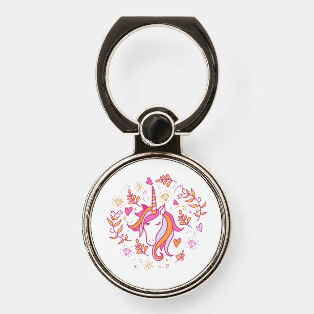 Pink and Orange Cute Unicorn Phone Ring Stand (Front)