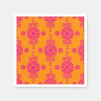Pink And Orange Daisy Floral Pattern Paper Napkins by MHDesignStudio at Zazzle