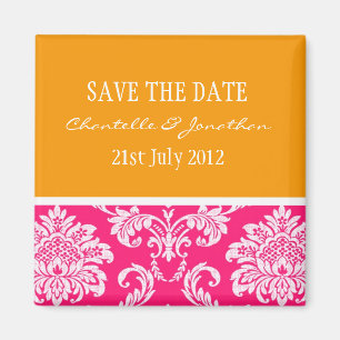 Pink and Orange Damask Save The Date Magnet