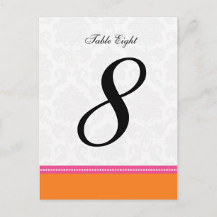 Pink and Orange Damask Wedding Table Number