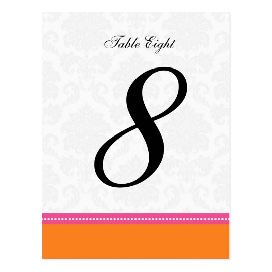 Pink and Orange Damask Wedding Table Number Postcard