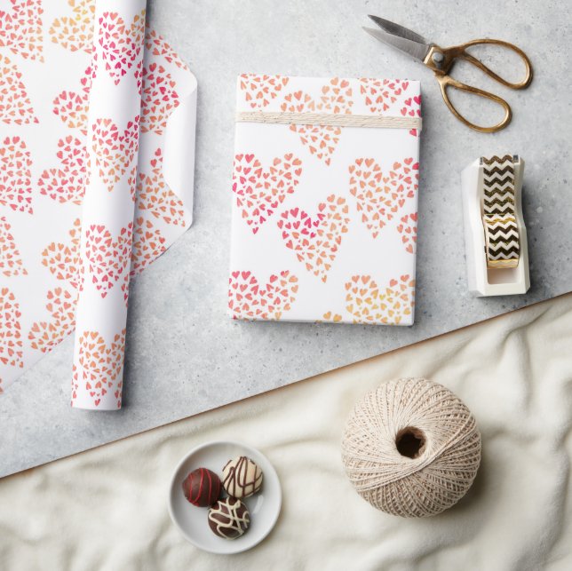 Pink and Orange Dotted Hearts Valentine's Day Wrapping Paper (Crafts)