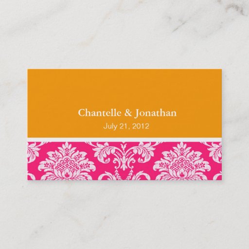 Customizable Pink and Orange Elegant Damask Business Card