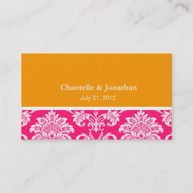 Pink and Orange Elegant Damask Business Card (Front)