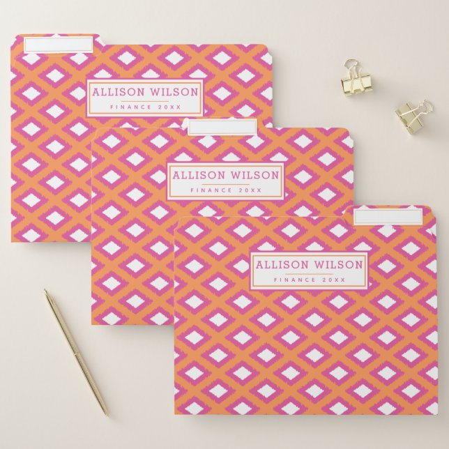 Pink and Orange Ethnic Tribal Ikat Pattern File Folder (Set)