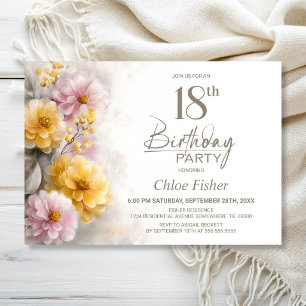 Pink and Orange Floral 18th Birthday Party Invitation