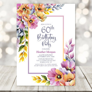 Pink and Orange Floral 60th Birthday Party Invitation