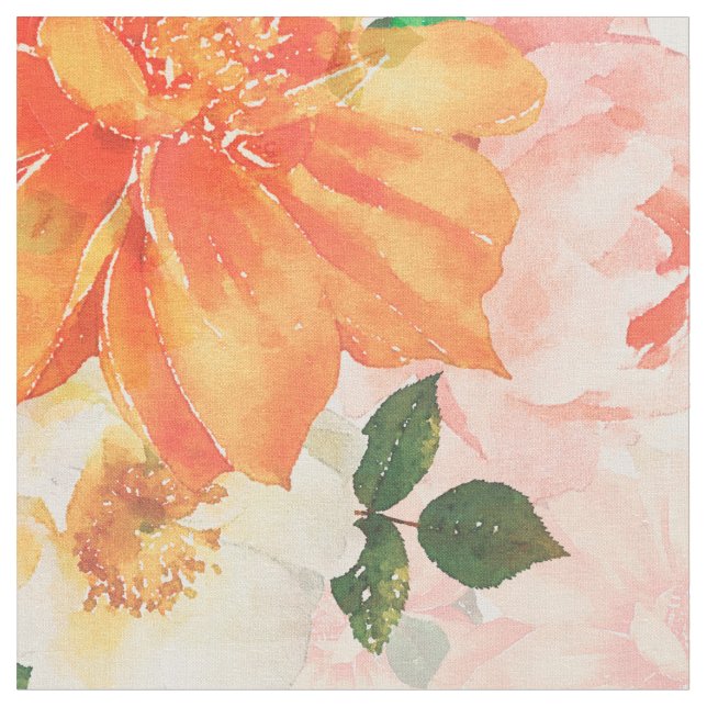 Pink and Orange Floral Art Design Fabric (Close Up)