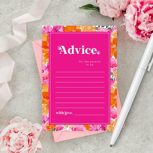 Pink and Orange Floral Baby Shower Parents Advice Card