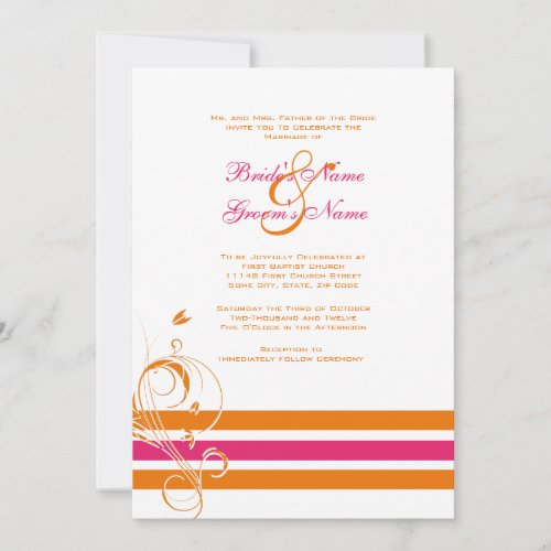 Pink and Orange Floral Bars Wedding Invitation