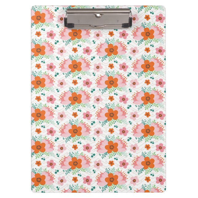 Pink and orange floral bouquet patterned clipboard (Front)