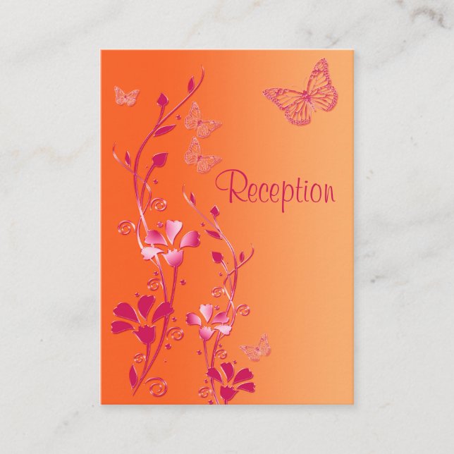 Pink and Orange Floral Butterflies Reception Card (Front)