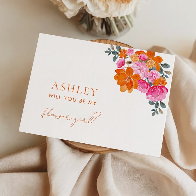 Pink and Orange Floral Flower Girl Proposal Card (Creator Uploaded)