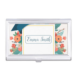 Pink and Orange Floral Graduation Party Welcome Business Card Case