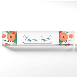 Pink and Orange Floral Graduation Party Welcome Desk Name Plate