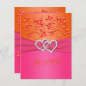 Pink and Orange Floral Joined Hearts Reply Card (Front/Back)