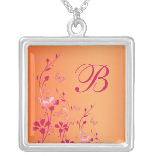 Pink and Orange Floral Monogrammed Necklace