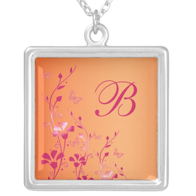 Pink and Orange Floral Monogrammed Necklace (Front)