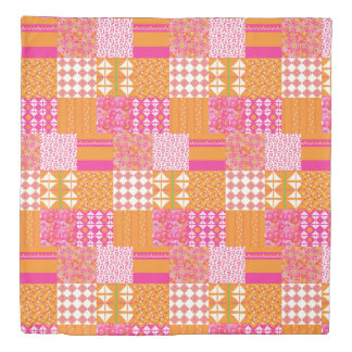 Pink and orange floral patchwork reversible duvet cover