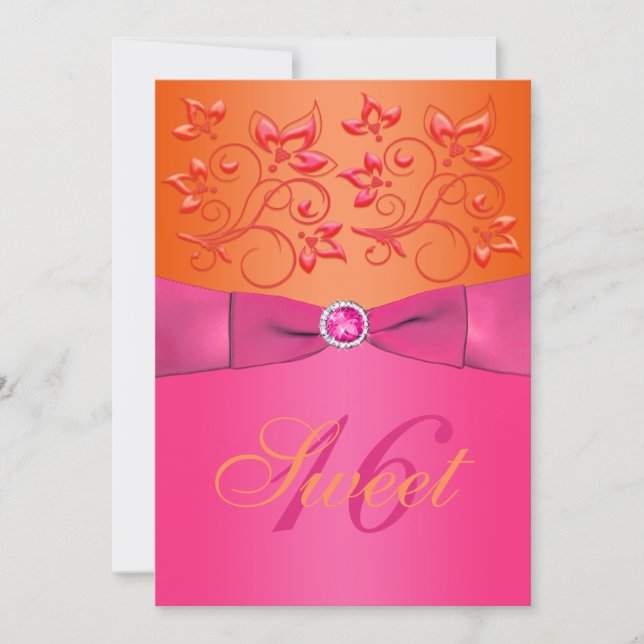 Pink and Orange Floral Sweet Sixteen Invitation (Front)