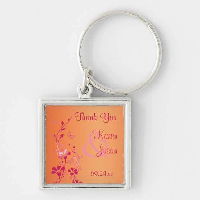 Pink and Orange Floral Thank You Keychain (Front)