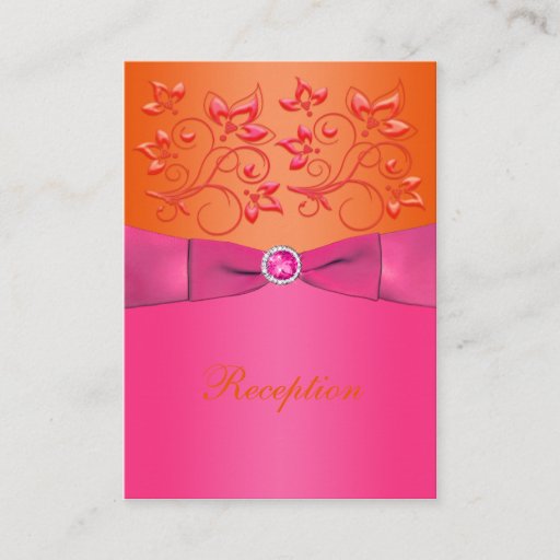 Customizable Pink and Orange Floral Wedding Enclosure Card Business Card Template