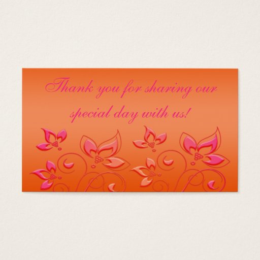 Customizable Pink and Orange Floral Wedding Favor Tag Business Card Template