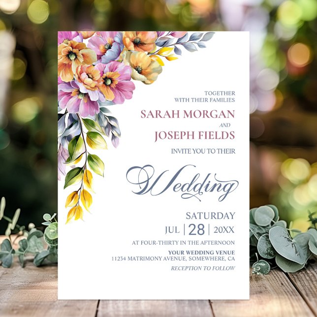 Pink and Orange Floral Wedding  Invitation (Creator Uploaded)