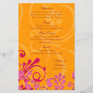 Pink and Orange Floral Wedding Menu Card