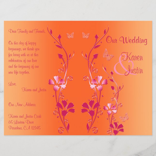 Pink and Orange Floral Wedding Program (Front)