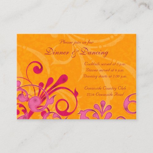 Pink and Orange Floral Wedding Reception Card Business Card Templates