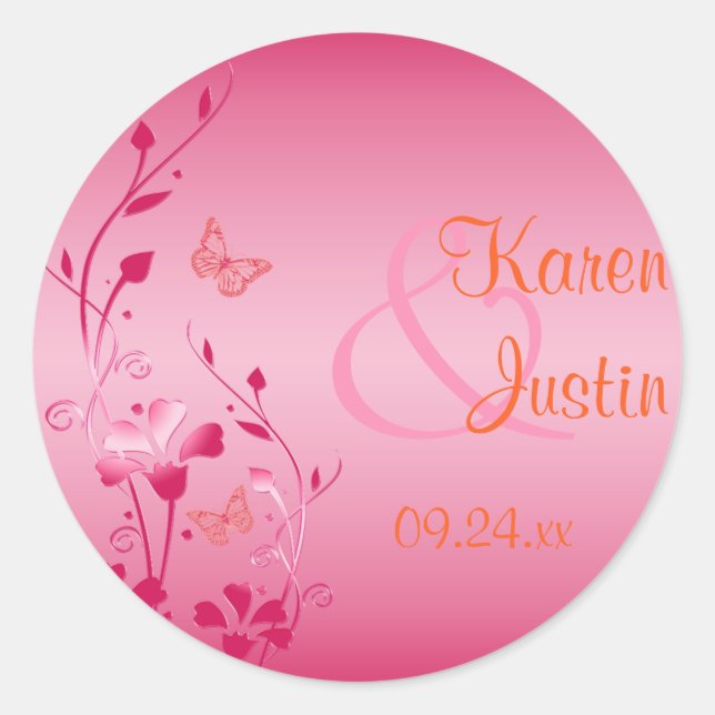 Pink and Orange Floral Wedding Sticker (Front)