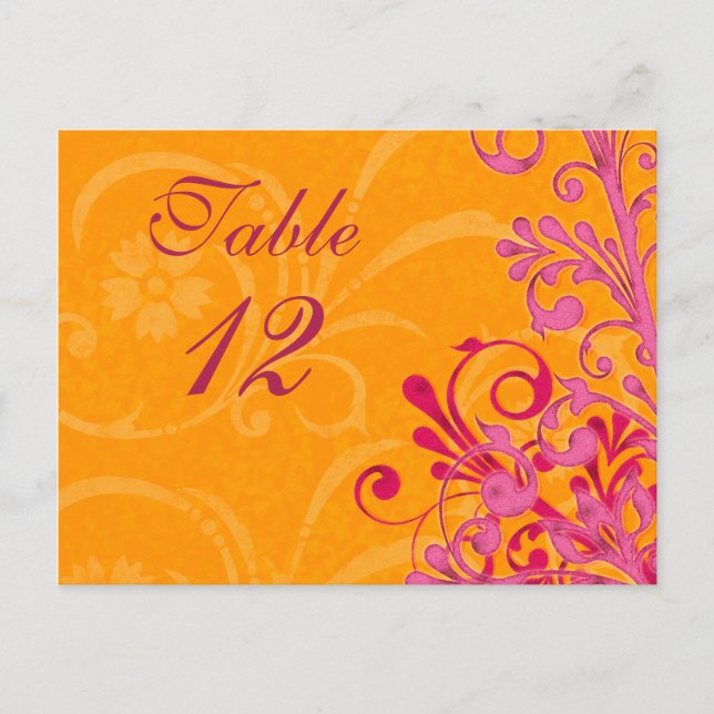 Pink and Orange Floral Wedding Table Cards (Front)