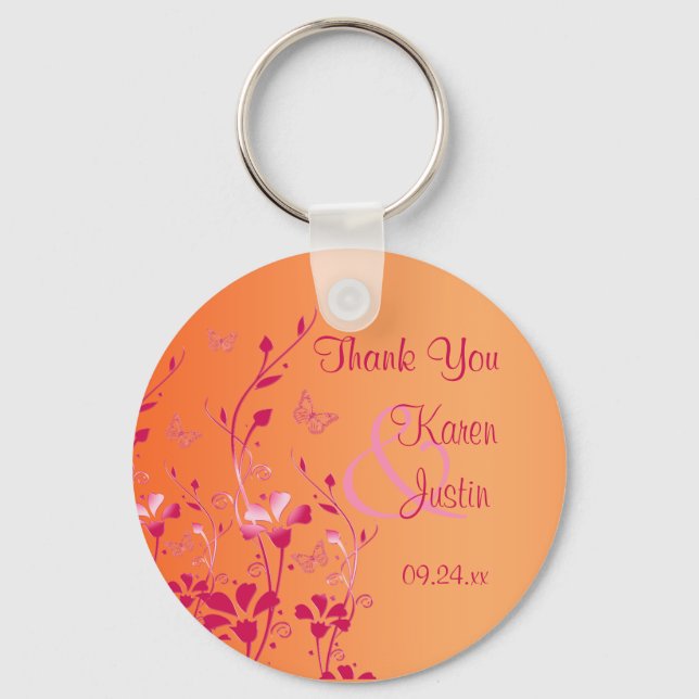 Pink and Orange Floral with Butterflies Keychain (Front)