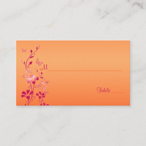 Customizable Pink and Orange Floral with Butterflies Placecards Business Cards