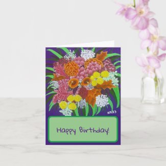 Pink and Orange Flower Bouquet Birthday Card