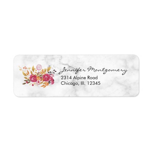 Pink and Orange Flower Bouquet on Marble Texture Label