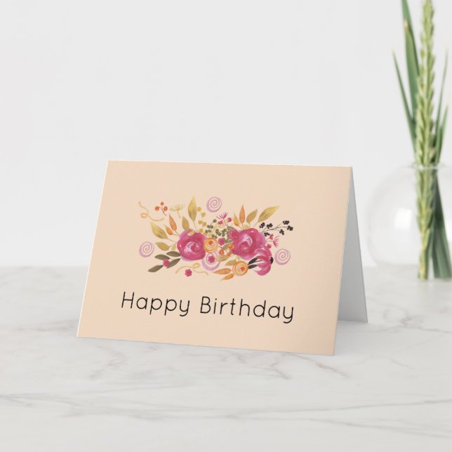 Pink and Orange Flower Bouquet on Peach Background Card (Front)