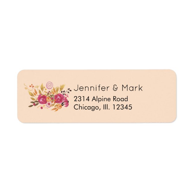Pink and Orange Flower Bouquet on Peach Background Label (Front)
