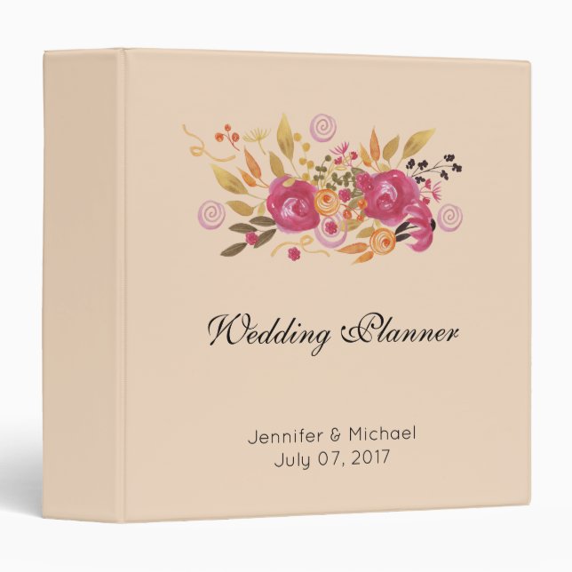 Pink and Orange Flower Bouquet Wedding Planner 3 Ring Binder (Front/Spine)